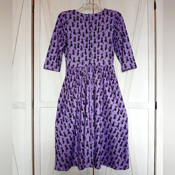 Dolly and Dotty Cat Purple & Black 3/4 Sleeve Billie Dress w/ Pockets - 4 - Picture 6 of 12
